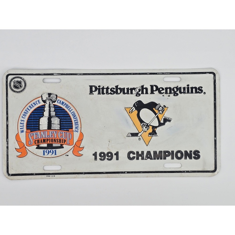 Vintage Pittsburgh Penguins 1991 Stanley Cup Champions Metal License Plate NHL